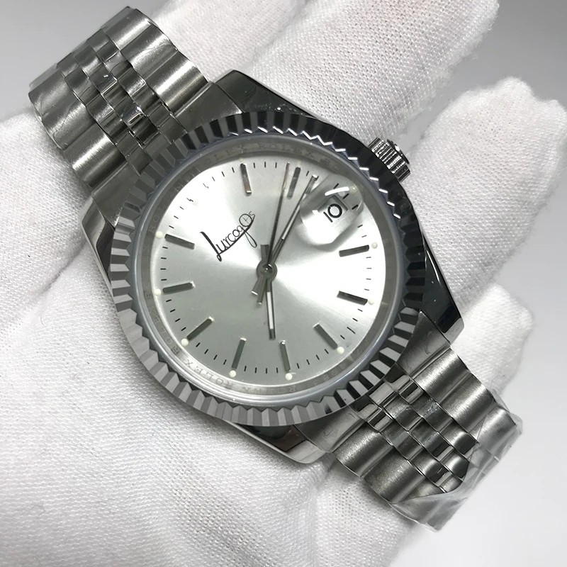 

wholesale 11 colors 36mm unisex silver dial watch Glide Smooth second hand watch luminous mechanical Watches datejust AAA
