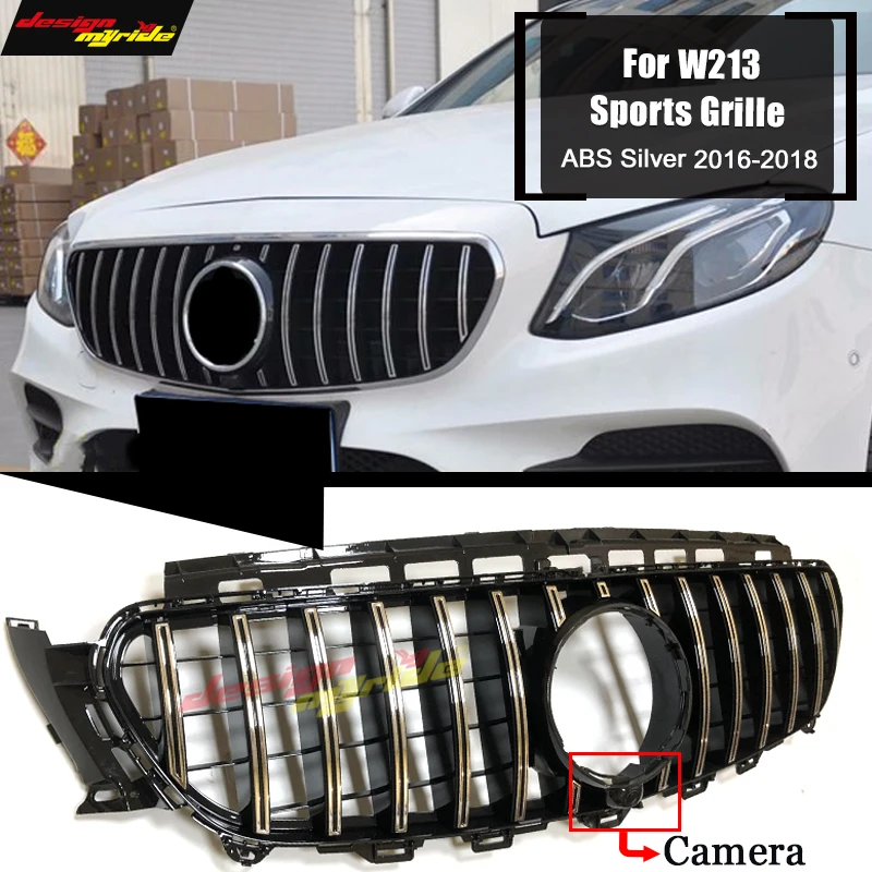 Для merceesmb W213 передняя решетка с камерой GT R СТИЛЬ ABS серебро E класс E180 E200 E250 спортивные Передние решетки без знака 16-18