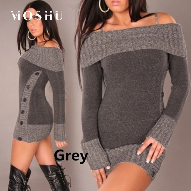 

Knitting Pullovers Women Sweaters Dress Ladies Pullovers Outwear Slash Neck Sweater Long Women Clothes blusa de frio feminina
