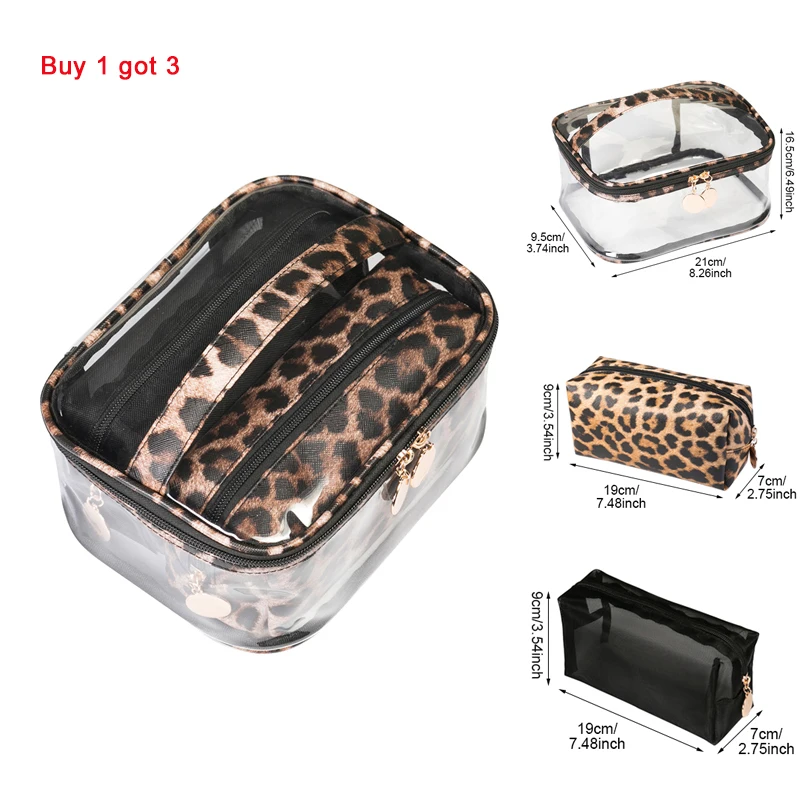 

3pcs/Set Leopard Cosmetic Bag Set Travel Waterproof Beauty Makeup Toiletry Storage Case Lipsticks Holder Organizer