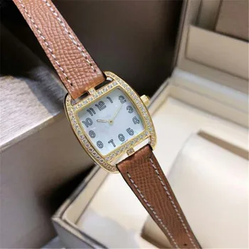 

2020 New Hot Womens Watches H Wine Barrel case With Zricon 316 Steel Case Digital Dial Leather Belt quartz watch Clock Gifts