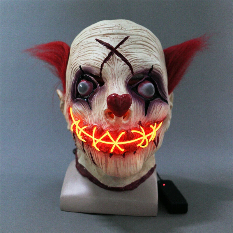 

1Pcs Halloween Horrible Scary Joker Luminous Mask Cosplay Party Escape Dress Up Clown Pennywise LED Mask Costume Props for Adult