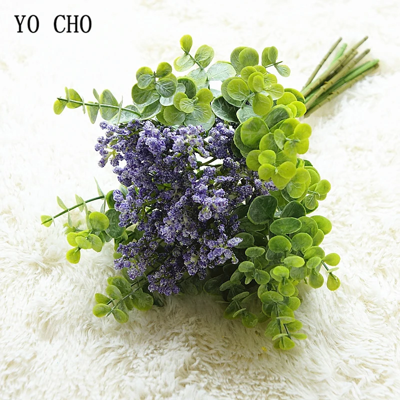 purple YO CHO Свадебный букет невесты babysbreak букеты Искусственные белые цветы DIY Свадебные вечерние украшения для дома и офиса - Цвет: purple