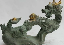 Бесплатная доставка <15 "Китайский Фэншуй Бронзовый позолоченный Зодиак Год Дракон Ru Yi женьшень Panax статуя(China)