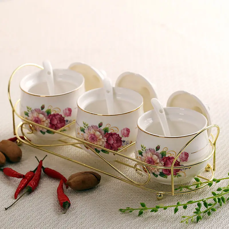 Household Ceramic Seasoning Box Kitchen Supplies Jar Set Large Capacity Oil Pot High-end Salt Monosodium Glutamate | Дом и сад