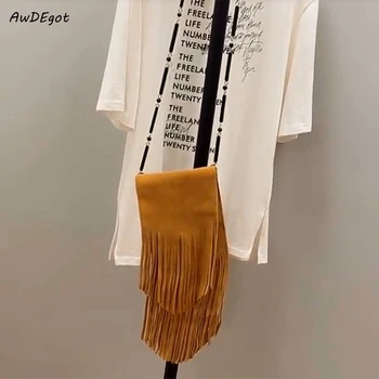 

Small Irregular Long Tassels Shoulder Bag Women High Fashion Suede Crossbody Bag Trend Desginer Fringed Handbag Daily Lady Purse