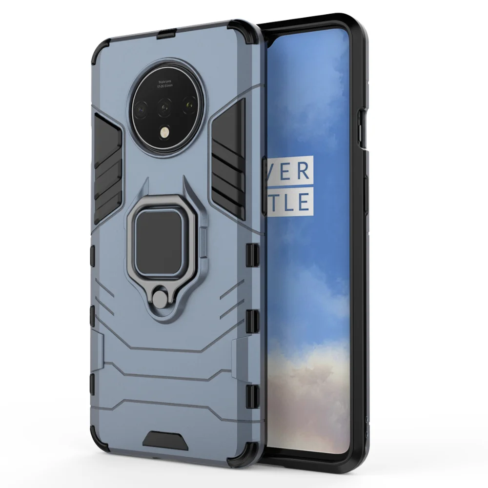 Для Oneplus 7T чехол, роскошное кольцо, задняя крышка, подставка, броня, противоударный чехол для Oneplus 7 T, чехол - Цвет: Тёмно-синий