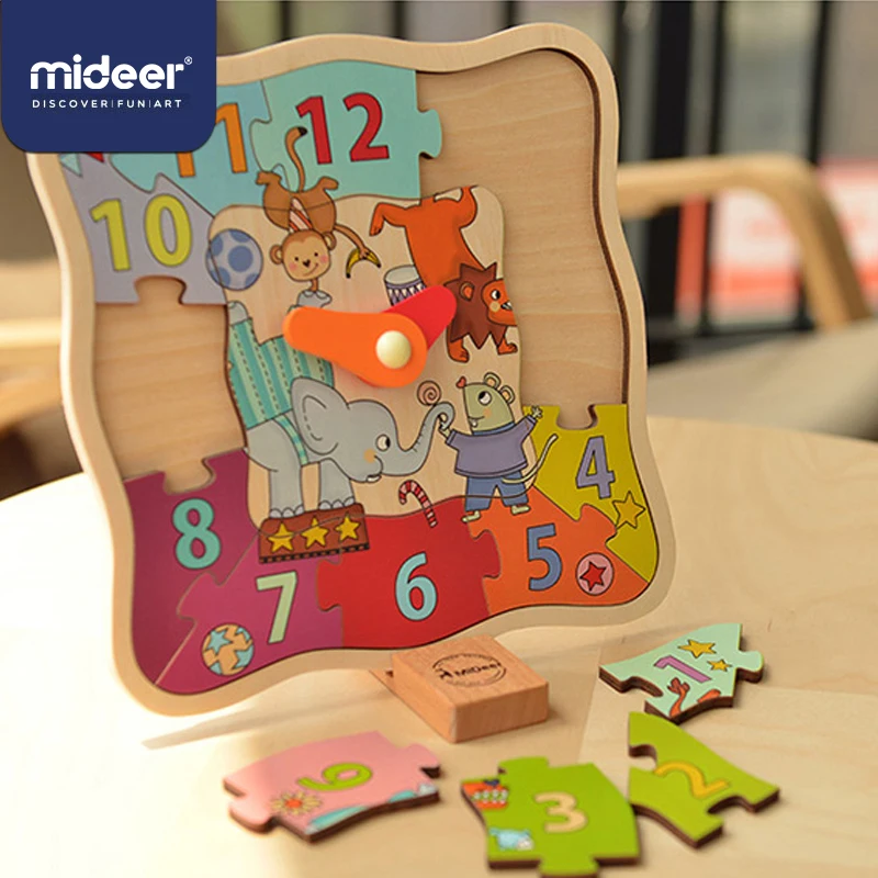 

MiDeer Baby Puzzles Games 12PCS Clock Number 5mm Decorate Multi-Function Cognition Base Wooden Education Toys For Kids > 3Y
