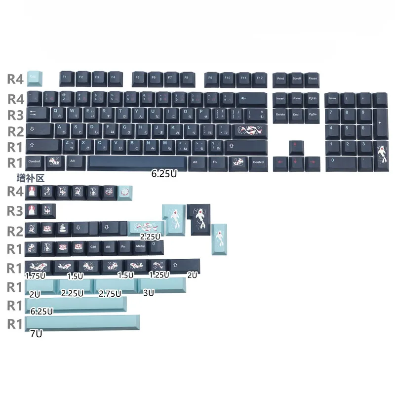 Gmk-zen Pond Teclado Mecânico Keycaps Perfil Cereja Pbt Sublimação Dye Koi Conjunto Completo para Switch mx 144 Chaves - Imagem 2