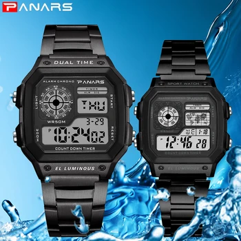 

PANARS Military Men's Stainless steel Watch Waterproof Sport Wristwatch Fashion Couple Electronic Clock relogio masculino