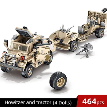

464+pcs UK British Army Gun Tractor Truck weapon Building Blocks Military Vehicle ww2 Soldier Figures Bricks Toys for children