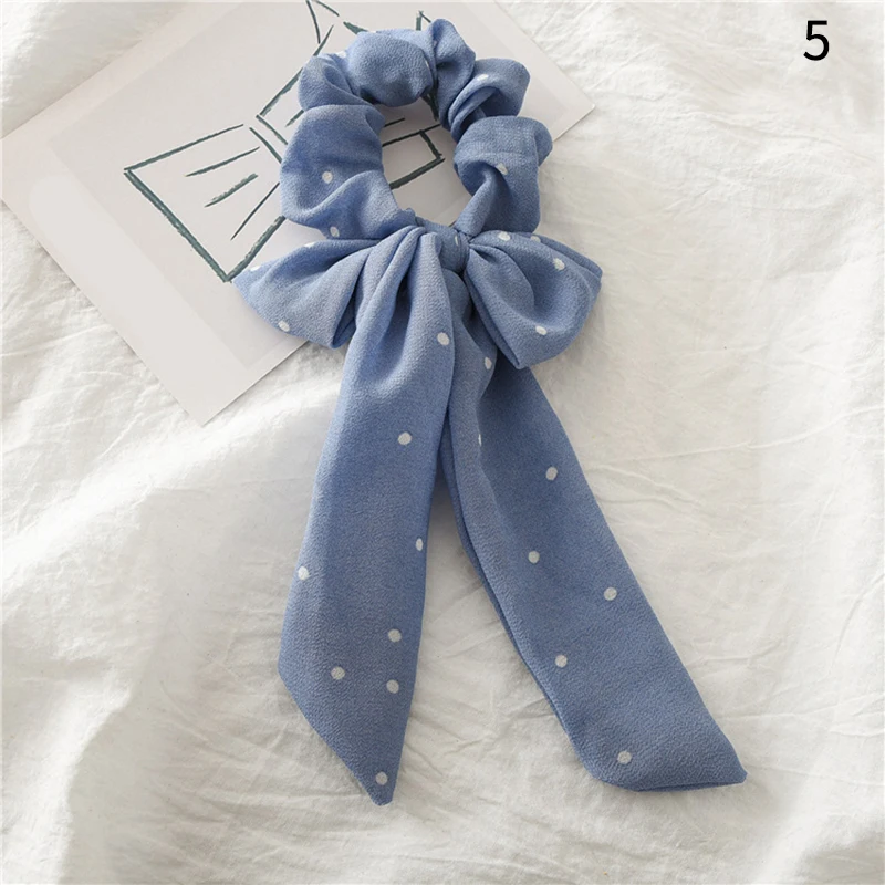 2022 Bohemian Polka Dot Floral Printed Bow Hair Scrunchies  Women Elastic Hair Band Ponytail Scarf Ribbon Hair Ties Accesories head accessories female Hair Accessories