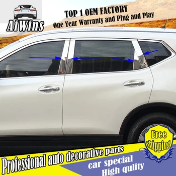 

8PCS Stainless Steel Window Center Pilliar Trim Decoration Strips Window Strip Sequins Car Styling For Nissan X-Trail 2014-2016