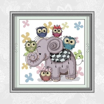 

Elephant and owl Patterns Aida Canvas 14CT 11CT Cross Stitch kits,Embroidery Needlework Sets, Handmade Crafts Home Decoration