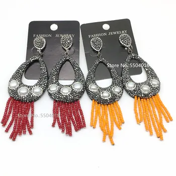 

Trendy Natural Pearl Crystal Glass Tassel Dangle Drop Earrings Set Bohemian Water Drop Rhinestone Earring Women Jewelry Hot Sale