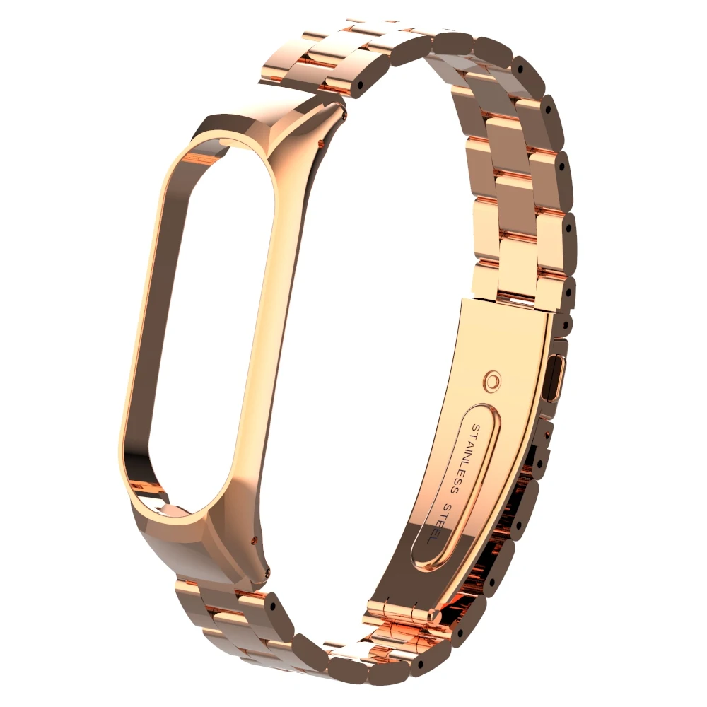 Rose Gold Ремешок из нержавеющей стали для xiaomi mi band 3 4, металлический ремешок для часов, умный Браслет mi band 3, сменные ремешки для часов mi 3 4 - Цвет: Rose Gold