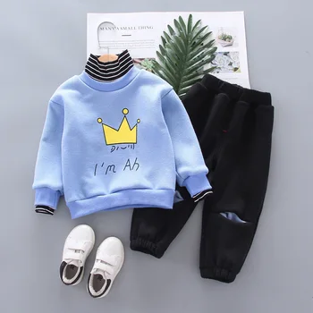 

New Autumn Winter Baby Boys Girls Plus Velvet Turtleneck Sweater Pants 2Pcs/set Children Toddler Casual Clothing Kids Tracksuits