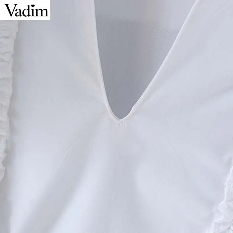 Vadim женский шикарный галстук-бабочка белая блузка оборки с длинным рукавом офисная одежда женская рубашка элегантный однотонный Топ blusas LB379