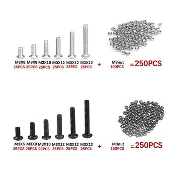 

250Pcs M3 Button Head Screws Sets Hex Round Head Socket Bolt With Hex Nuts Kit