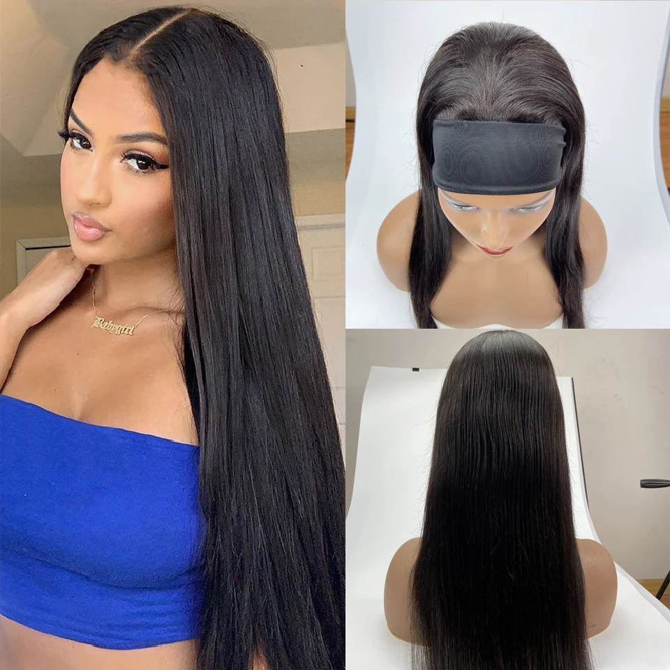 

Natural Black Headband Wig Full Machine Made Human Hair Wigs Glueless Brazilian Straight Wig For Black Women