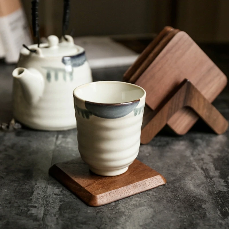 

6Pcs Black Walnut Wooden Tea Cup Mat Coffee Insulation Paper Placemats Table Pad Coaster Kitchen Supplies Decorative table mat