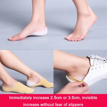 

1 Pair Invisible Silicone Increase Insoles 2.5/3.5cm Height Lift Soft Feet Cushion Inner Heightening Pad Heel Pads Socks Unisex
