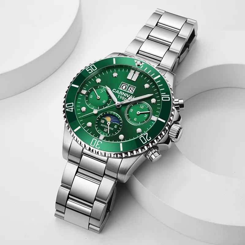 CARNIVAL-reloj mecánico para hombre, cronógrafo automático de