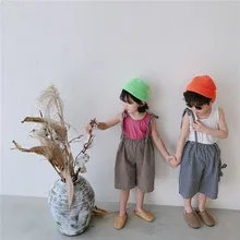 Новинка года, летние детские подтяжки в клетку для мужчин и женщин, Детские широкие шорты в клетку на шнуровке корейский стиль