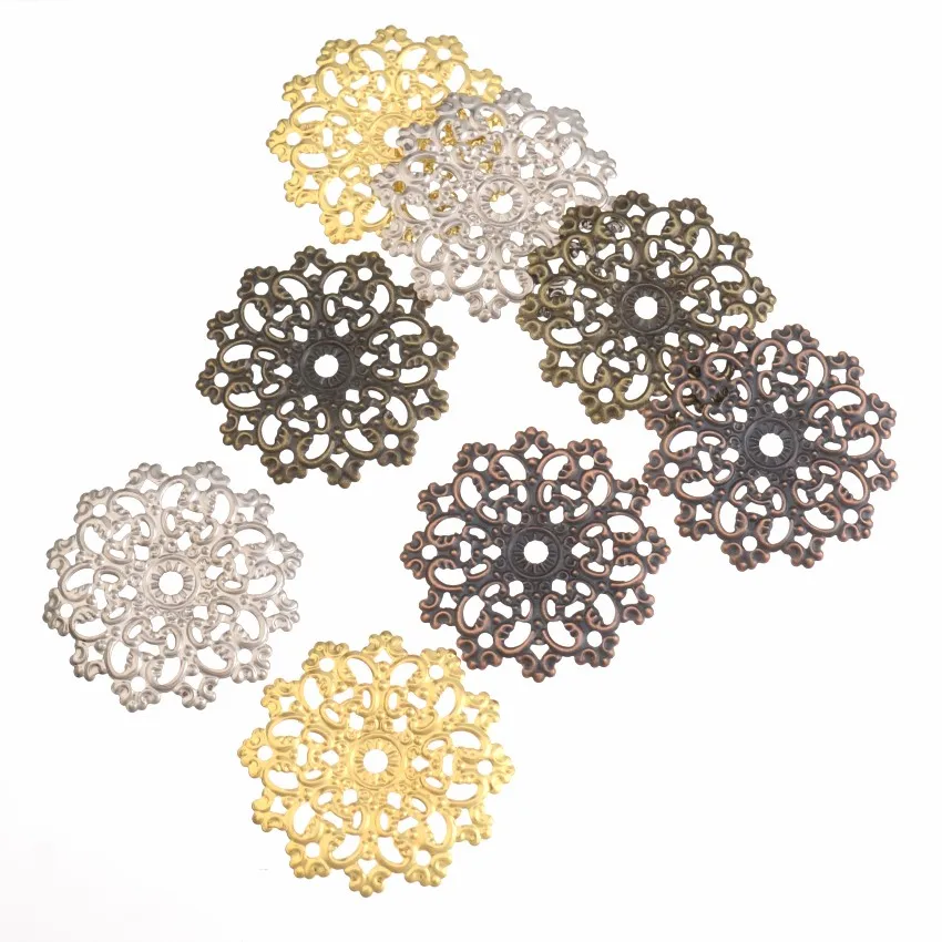 10Pcs Antique Bronze Filigree Flower Wraps Connectors Metal Crafts Decoration DIY Findings 4.7x4.7cm F0307