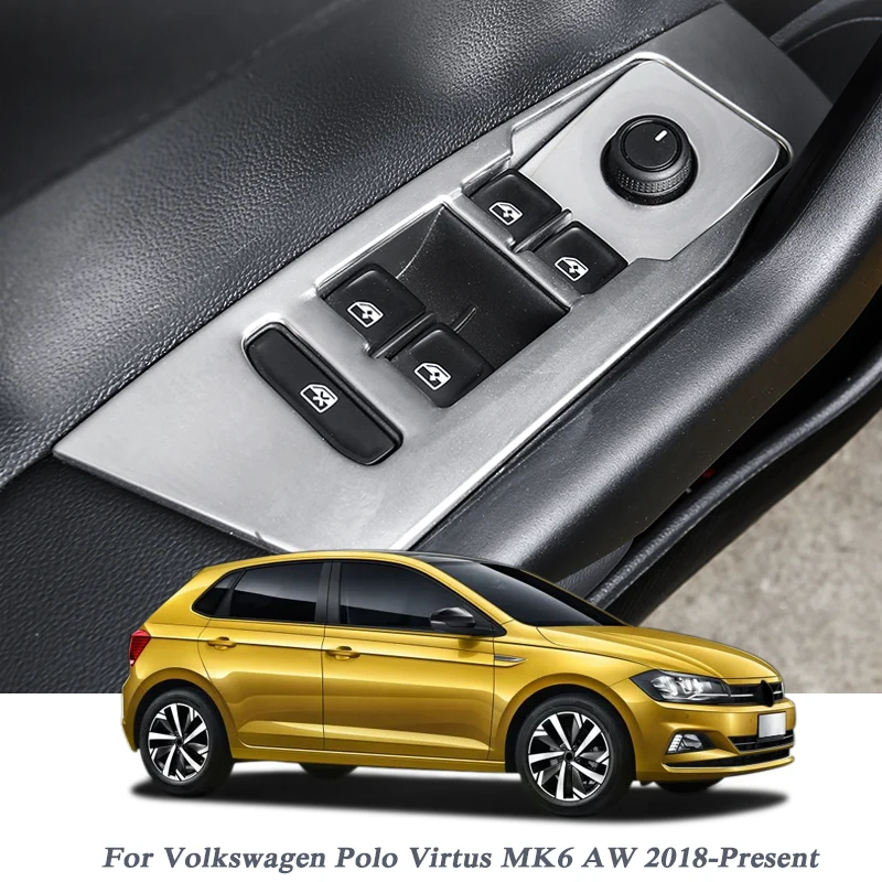 Для Volkswagen Polo Virtus MK6 AW-, автомобильный Стайлинг, внутренние двери, окна, переключатель, блестящая наклейка, аксессуары для внутренней рамы