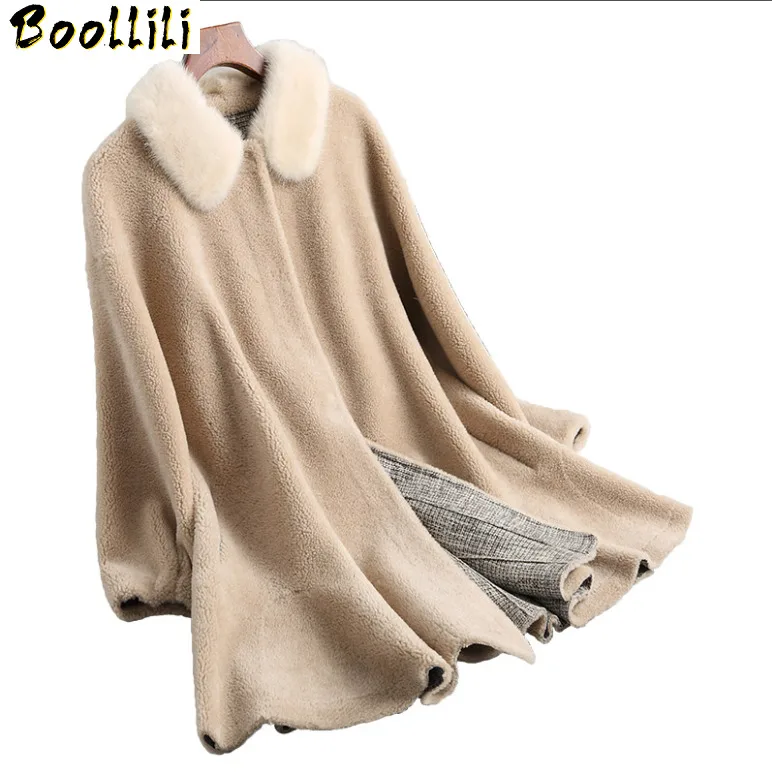 

Boollili 2020 New Sheep Shearling Jacket Women's Real Wool Fur Coat Female Natural Mink Fur Collar Winter Jackets