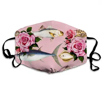 

Reusable Washable Mask, Fish Rose Pattern Anti Dust Block Air Pollution Half Face Mouth Mask with Elastic Ear Loop