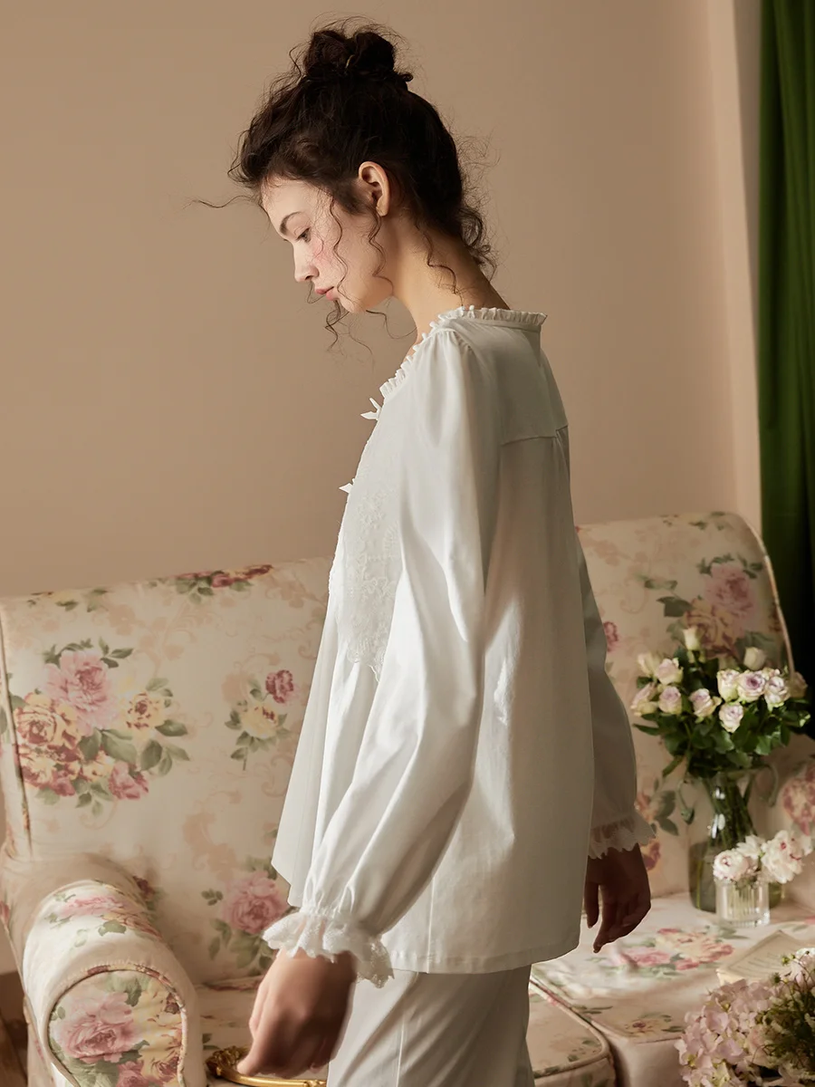 Vintage Cotton Women's Pajamas Sets Spring Autumn Long Sleeve