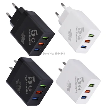 

wholesale 100pcs/lot new 5V 2.4A 3 USB ports Charger EU US plug wall Charger For mobile cell phone