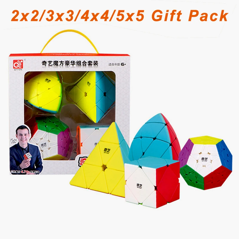 Qiyi Mofangge 4 шт./компл. Magic Cube подарочный набор, 2x2x2, 3x3x3, 4x4x4, 5x5x5 цветной спидкуб Megaminx Профессиональный кубики забавные игрушки для малышей