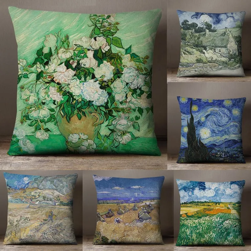 Oil Painting Cushion Cover Sofa Home Decorative Pillow Covers Sunflower