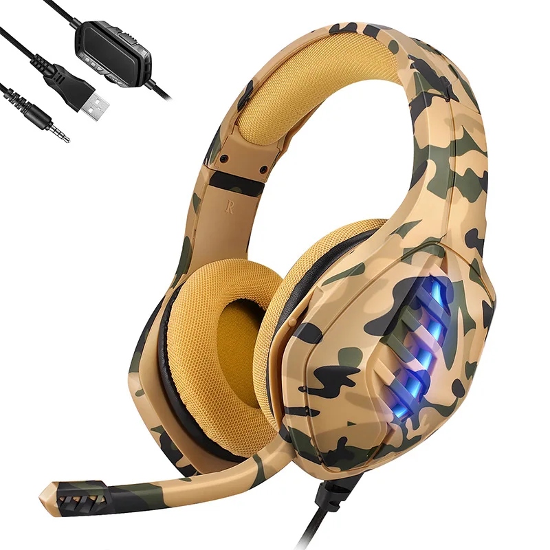 New wired headset camouflage computer e sports game luminous headset bass for ps4 headset