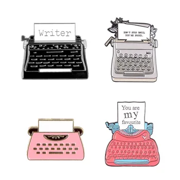 

Fashion Retro Typewriter Metal Enamel Brooch Classic Office Supplies Badge Pin Fun Trendy Writer Costume Backpack Jewelry Gift
