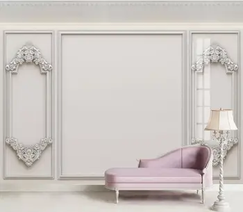 

custom made White plaster line European carved background wallpaper mural