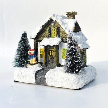 

Luminous Dreamy Christmas Scene House With LED Lamp Resin Miniature Model Xmas Tree Ornaments Festival Decor Kids Gift