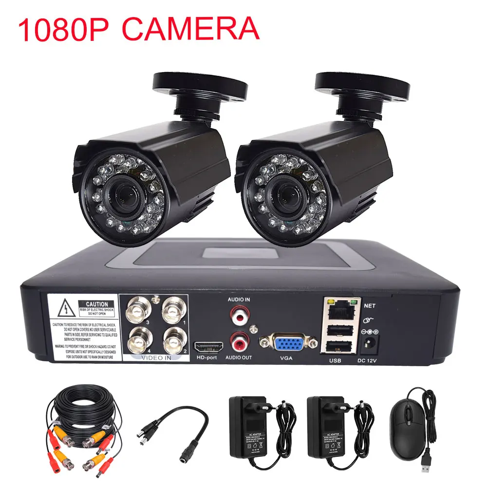 Видео камера наблюдения 1080P комплект системы видеонаблюдения 4CH DVR 2 шт AHD камера наружная Всепогодная видеонаблюдение для уличного дома - Цвет: 2Metal camera 1080p