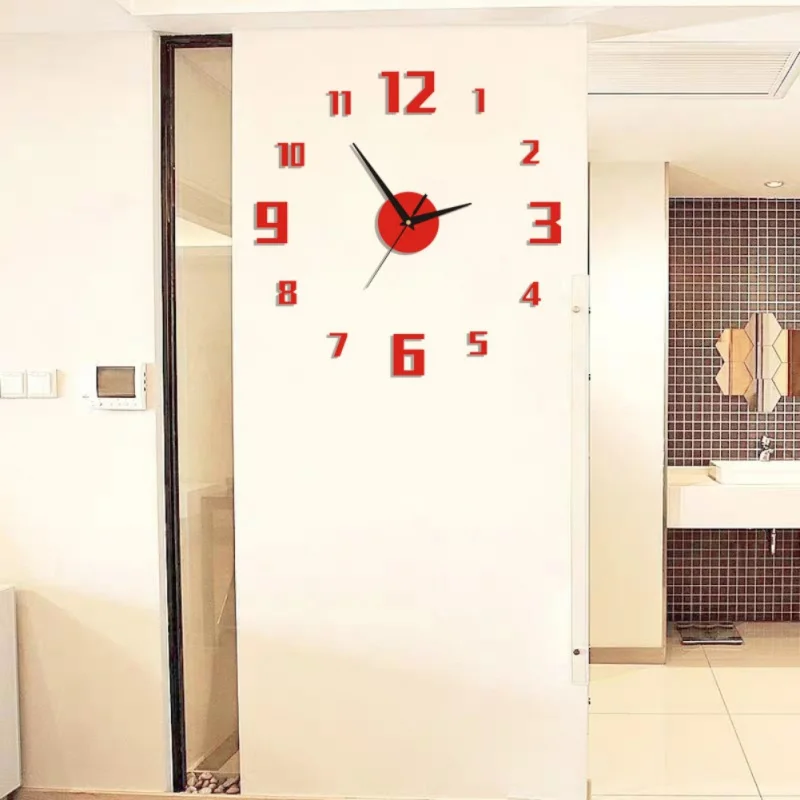 

Digital B DIY small clock red/Modern 3D DIY numerals Mirror Surface Wall Clock Sticker Home Office Room DIY Decor