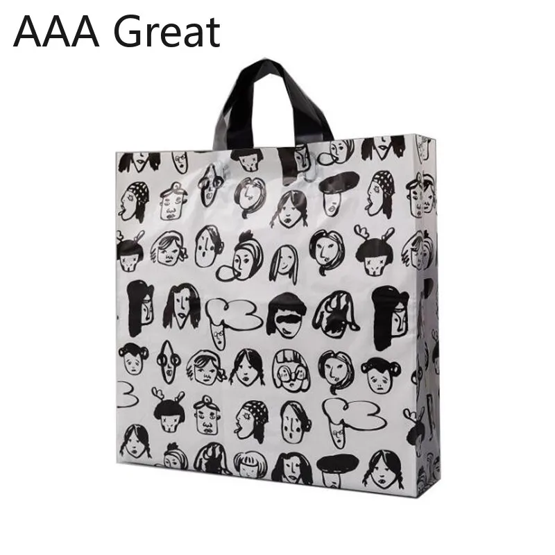 

50Pcs/Lot Plastic Bag Clothing Handbag Gift Cosmetic Bags Handle Clothes Shoes Shopping Packaging Supermarket Pouches Food Candy
