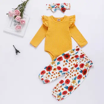 

3PCs Newborn Baby Girl 0-24M Floral Jumpsuit Romper Pants Outfit Clothes Set