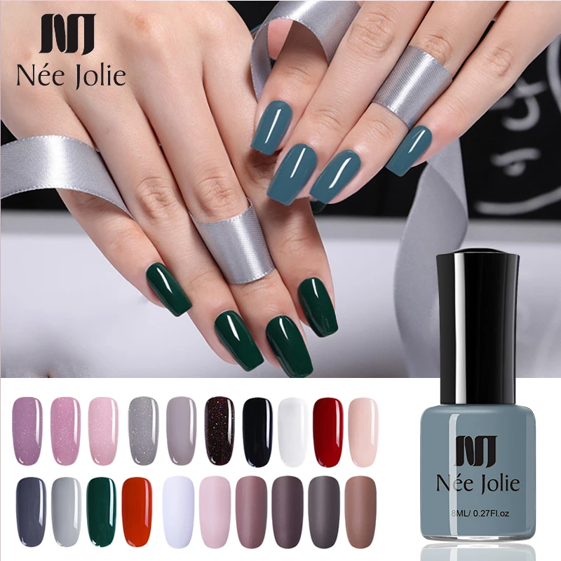 

NEE JOLIE 8ml 3.5ml Gray Pink Color Nail Polish 70 Colors Semi-transparent Nail Art Varnish Nude Glitter Shimmer Polish Design