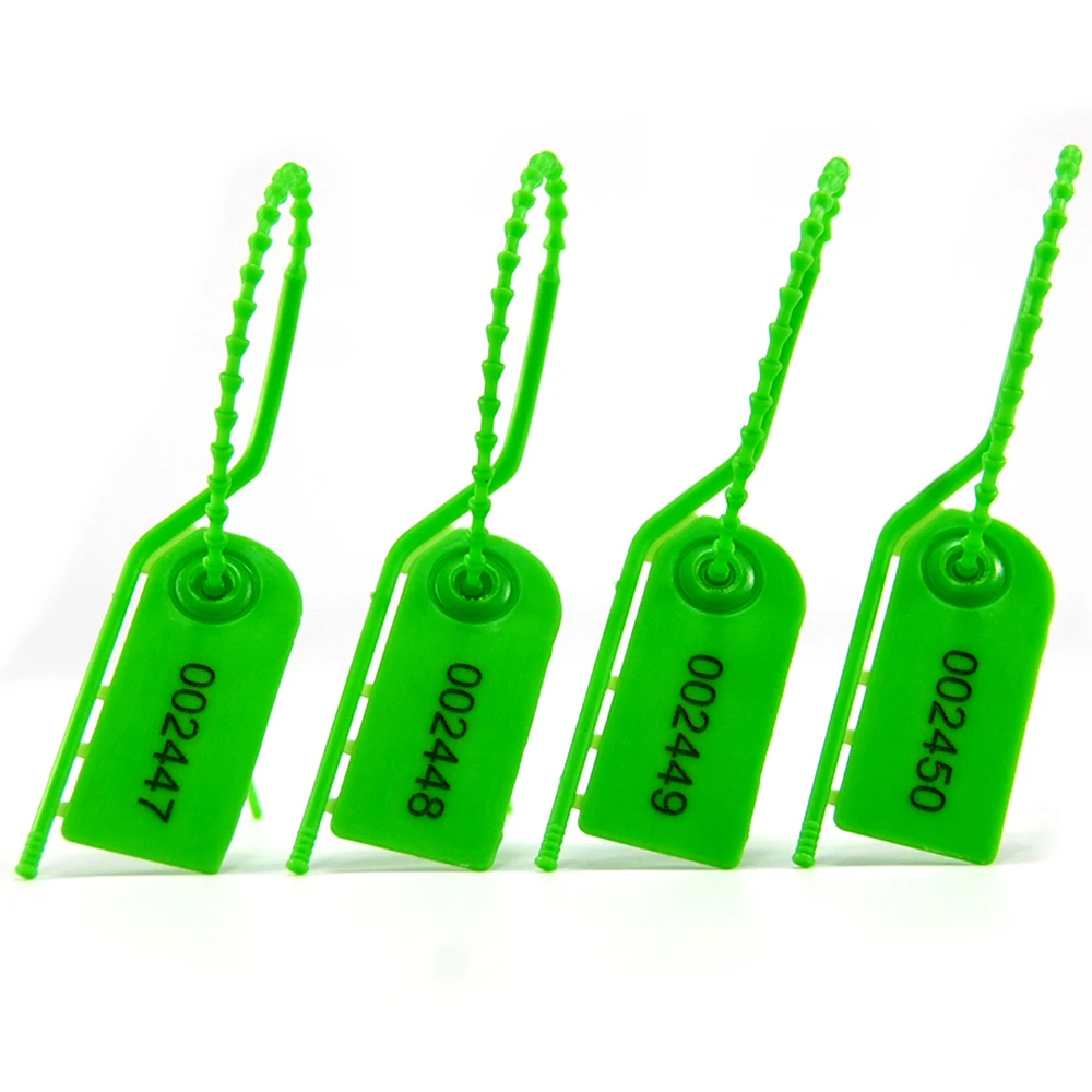 

100pcs Green Plastic Pull-Tite Seals Security Numberd TSA Luggage Travel Suitcase Anti Tamper Tags Clothes Tamper Label