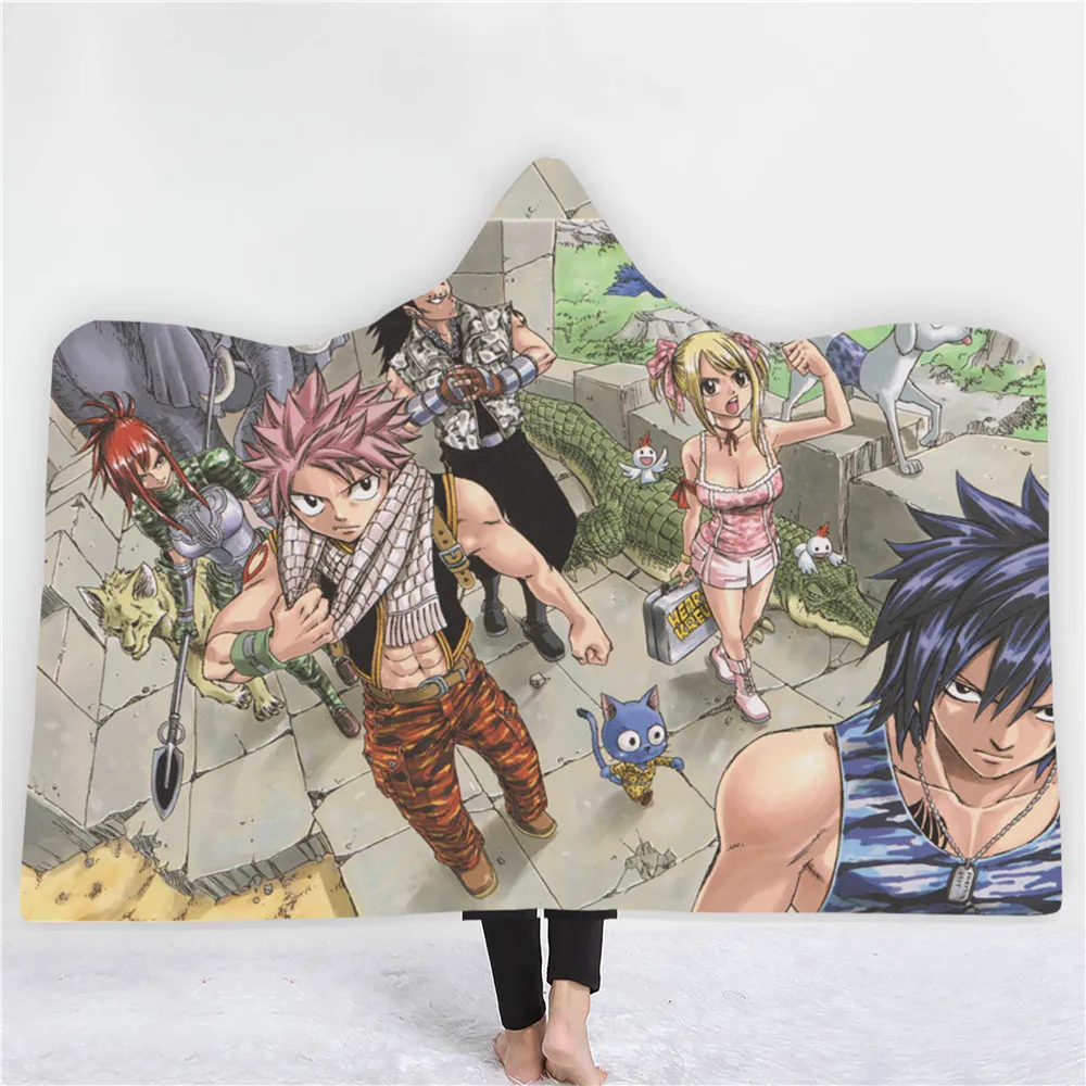 Fairy Tail Blanket 3D Printing Hooded Fleece Cartoon Animal Throw Travel Picnic Wearable | Дом и сад