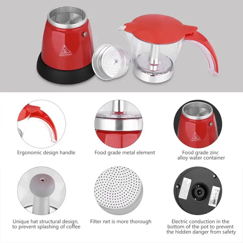 Coffee Maker 300ml/6 Cups 480W Electric Pot Detachable Kitchen Stovetop Coffee Maker