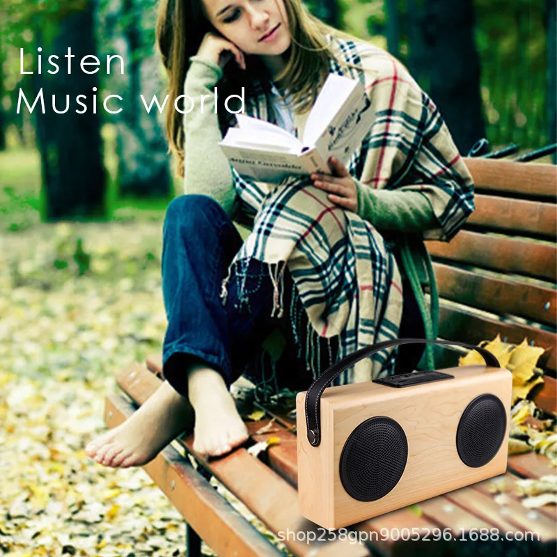 Portable Wooden Wireless Radio Subwoofer Speaker Hand-held Outdoor Audio Small Steel Cannon Large Battery Altavoz F40123 | Электроника