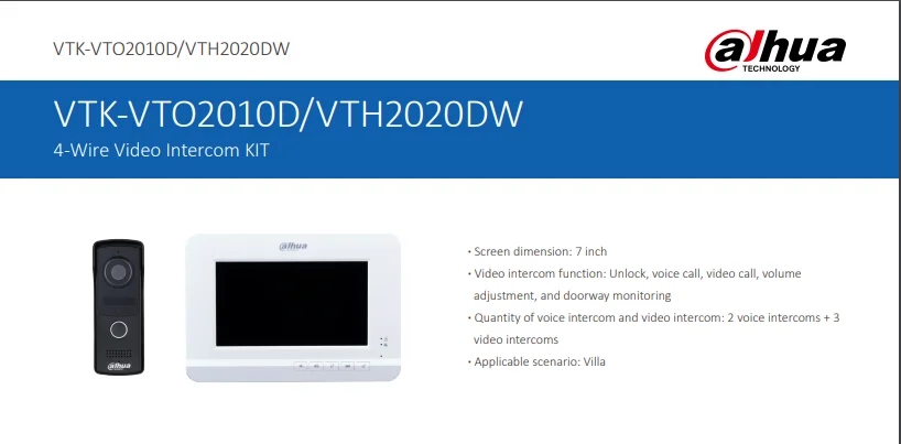 Сетевой видеорегистратор Dahua 4-проводной видео домофон и голосовой домофон KIT 7 дюймов TFT дисплей 2MP CMOS Камера Ночное видение индикатор голоса видео-дверной звонок